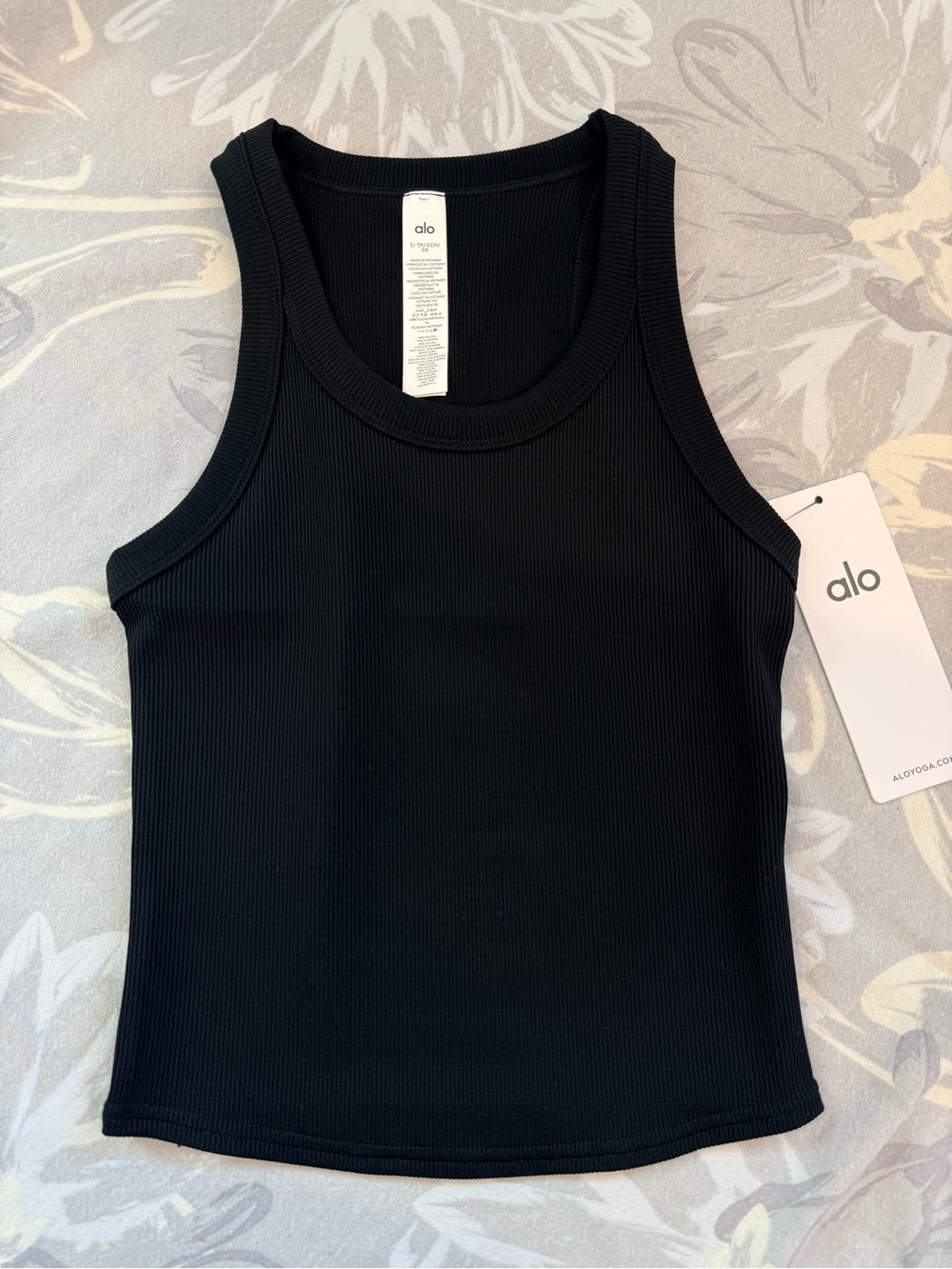 ALO Yoga Black Ribbed Scoop-Neck Tank